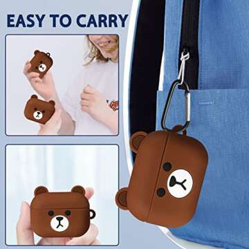 WowChic for AirPods Pro 2019/Pro 2 Case 2022 Soft Silicone Cute 3D Cartoon Fashion Kawaii Cool Fun Funny Unique Shell for Apple Airpod Air pods Cover Cases for Men Girls Women Boys (Brown Bear)