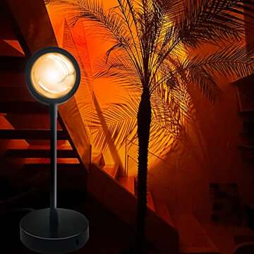 Sunset Projection Lamp, 360 Degree Rotation Sunset Light Projector Modern Floor Lamp for Home Bedroo...