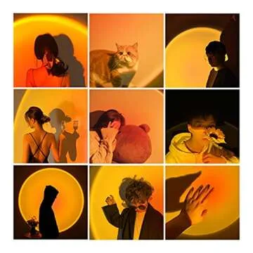 Sunset Projection Lamp, 360 Degree Rotation Sunset Light Projector Modern Floor Lamp for Home Bedroom Living Room, Romantic LED Night Light Wall Decor