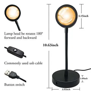 Sunset Projection Lamp, 360 Degree Rotation Sunset Light Projector Modern Floor Lamp for Home Bedroom Living Room, Romantic LED Night Light Wall Decor