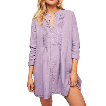 R.Vivimos Women's Tunic Dress Fall Cotton Button Down Long Sleeves Casual Mini Shirt Dress (Large, P...