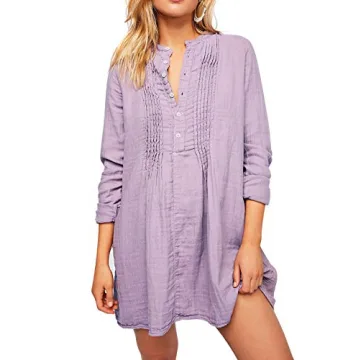 R.Vivimos Women's Tunic Dress Fall Cotton Button Down Long Sleeves Casual Mini Shirt Dress (Large, P...