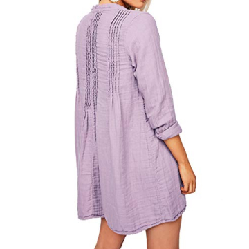 R.Vivimos Women's Tunic Dress Fall Cotton Button Down Long Sleeves Casual Mini Shirt Dress (Large, Purple)