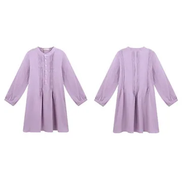 R.Vivimos Women's Tunic Dress Fall Cotton Button Down Long Sleeves Casual Mini Shirt Dress (Large, Purple)