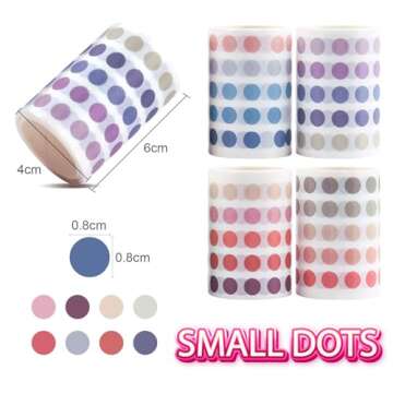 NOGAMOGA Washi Dot Stickers, 8mm Small Translucent Circle Stickers Washi Tape Small Round Color Codi...