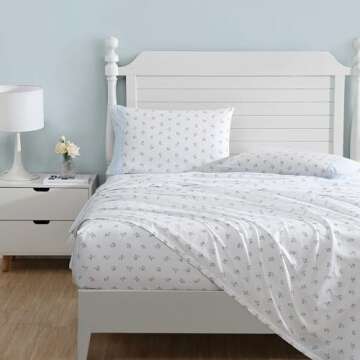 Laura Ashley - Sheet Set, Breathable Percale Cotton Bedding, 200 Thread Count, Deep Pocket, Chic Home Decor (Harperette Blue, King)