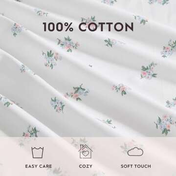 Laura Ashley - Sheet Set, Breathable Percale Cotton Bedding, 200 Thread Count, Deep Pocket, Chic Home Decor (Harperette Blue, King)