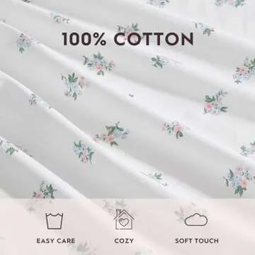 Laura Ashley - Sheet Set, Breathable Percale Cotton Bedding, 200 Thread Count, Deep Pocket, Chic Home Decor (Harperette Blue, King)