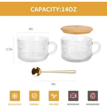 4pcs Vintage Coffee Mug Set with Bamboo Lid