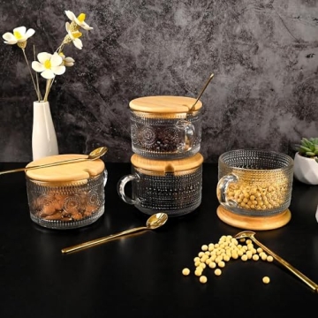 4pcs Vintage Coffee Mug Set with Bamboo Lid