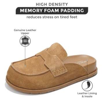 Project Cloud Genuine Suede Womens Clog - Memory Foam Arch Support Non-Slip Sole Mules & Clogs for W...