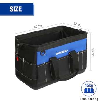 WORKPRO 16-inch Wide Mouth Tool Bag with Water Proof Molded Base