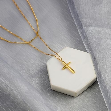Fettero Gold Cross Necklace Adjustable Choker Gift 14K Plated