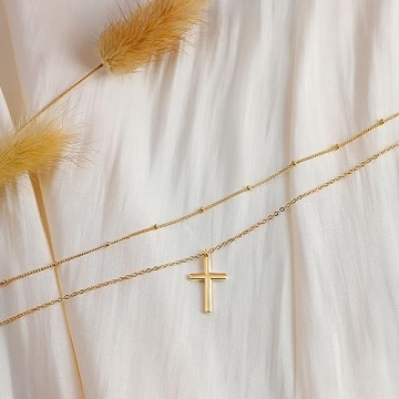 Fettero Gold Cross Necklace Adjustable Choker Gift 14K Plated