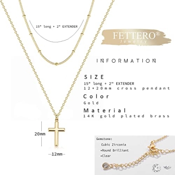 Fettero Gold Cross Necklace Adjustable Choker Gift 14K Plated