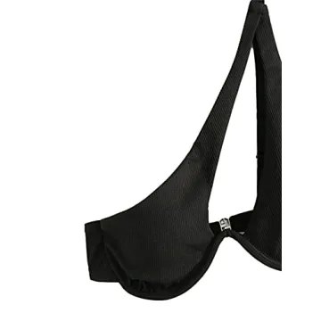 Lilosy Ribbed Underwire One Shoulder Bikini Black