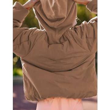 Ynhonra Womens Crew Neck Pullover Puffer Long Sleeve Loose Jacket Half Zip Hooded Coat with Drawstri...