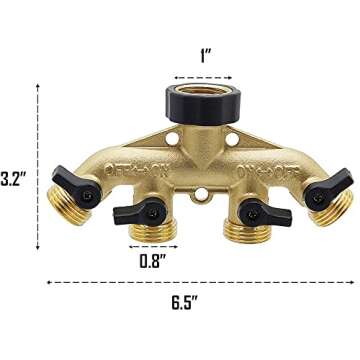 ATDAWN 4 Way Brass Hose Splitter, 3/4" Brass Hose Faucet Manifold, Garden Hose Adapter Connector