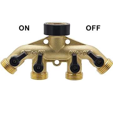 ATDAWN 4 Way Brass Hose Splitter, 3/4" Brass Hose Faucet Manifold, Garden Hose Adapter Connector