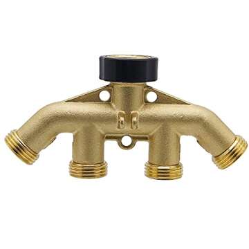 ATDAWN 4 Way Brass Hose Splitter, 3/4" Brass Hose Faucet Manifold, Garden Hose Adapter Connector