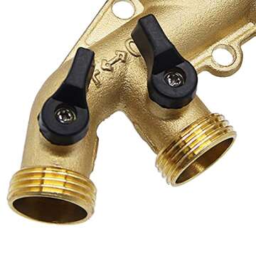 ATDAWN 4 Way Brass Hose Splitter, 3/4" Brass Hose Faucet Manifold, Garden Hose Adapter Connector