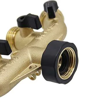 ATDAWN 4 Way Brass Hose Splitter, 3/4" Brass Hose Faucet Manifold, Garden Hose Adapter Connector