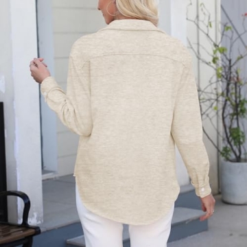 Hixiaohe Women's Button-Up Shirt Collared Long Sleeve Blouse