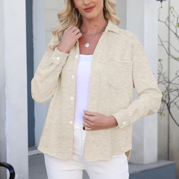 Hixiaohe Women's Button-Up Shirt Collared Long Sleeve Blouse