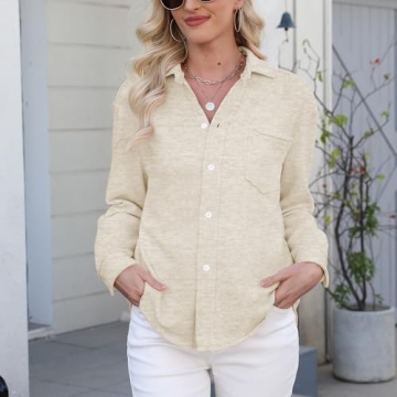 Hixiaohe Women's Button-Up Shirt Collared Long Sleeve Blouse