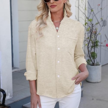 Hixiaohe Women's Button-Up Shirt Collared Long Sleeve Blouse