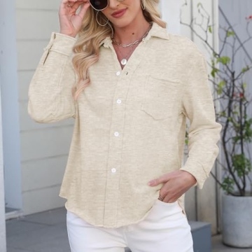 Hixiaohe Women's Button-Up Shirt Collared Long Sleeve Blouse