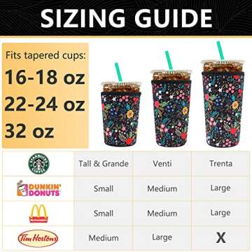 YR Reusable Neoprene Insulator Sleeve for Iced Coffee Cups, 3 Pack Coffee Coolies sleeves for Iced &...