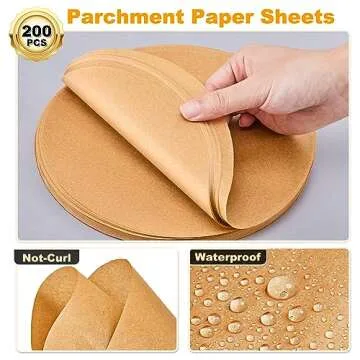 SMARTAKE 200 Pcs Unbleached Parchment Paper Baking Sheets Round, 12 Inches Non-Stick Precut Baking Parchment, for Baking Grilling Air Fryer Steaming Bread Cup Cake Cookie and More