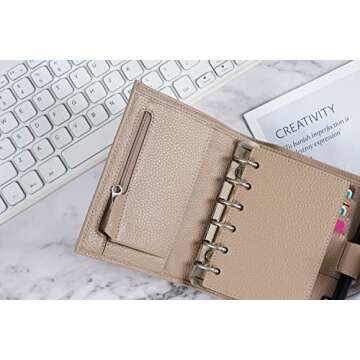 Moterm Pocket Regular Rings Planner - Genuine Leather Binder Organizer(Pebble-Taupe, 19mm Ring)