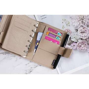 Moterm Pocket Regular Rings Planner - Genuine Leather Binder Organizer(Pebble-Taupe, 19mm Ring)