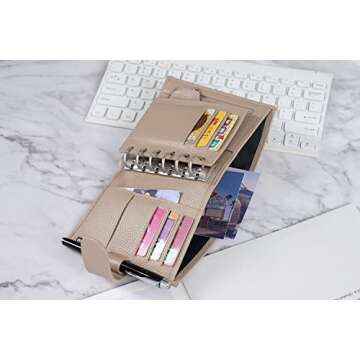 Moterm Pocket Regular Rings Planner - Genuine Leather Binder Organizer(Pebble-Taupe, 19mm Ring)