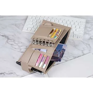 Moterm Pocket Regular Rings Planner - Genuine Leather Binder Organizer(Pebble-Taupe, 19mm Ring)