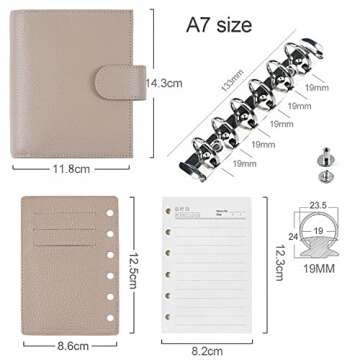 Moterm Pocket Regular Rings Planner - Genuine Leather Binder Organizer(Pebble-Taupe, 19mm Ring)