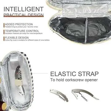 ZORMY Durable 2 Bottle Wine Tote Carrier with Corkscrew