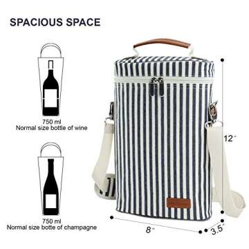 ZORMY 2 Bottle Wine Tote Carrier, Dark Blue, 750 mL Capacity, Polyester Material, With Shoulder Strap and Corkscrew