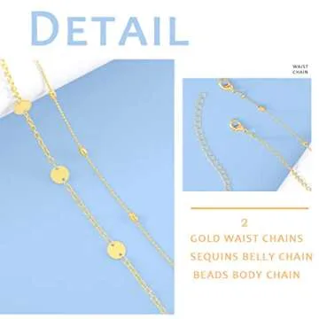 Wriidy Waist Chain Beads Belly Chain Gold/Silver Women Beach Body Jewelry Accessories for Girls