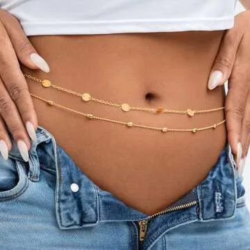 Wriidy Waist Chain Beads Belly Chain Gold/Silver Women Beach Body Jewelry Accessories for Girls