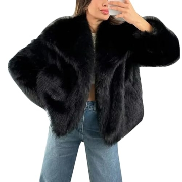 Cozypoin Women's Faux Fur Jacket - Fluffy Cropped Coat for Chic Winter Looks