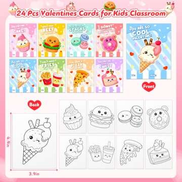 Valentines'Day Gifts for Kids, 24 Packs Heart Watercolor Paint Sets with Dessert Food Painting Cards...