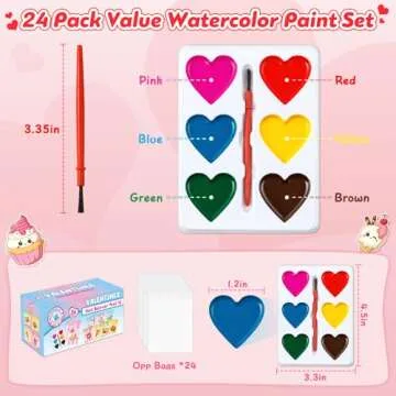 Valentines'Day Gifts for Kids, 24 Packs Heart Watercolor Paint Sets with Dessert Food Painting Cards, Classroom School Exchange Prizes & Art Party Favors for Boys Girls