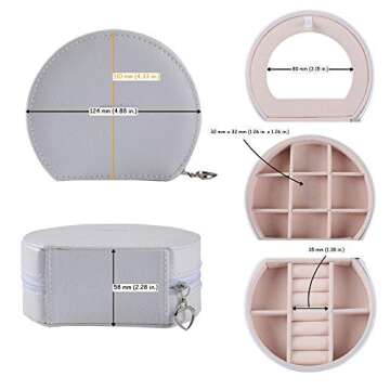 Equuleus Travel Jewelry Box for Women (WHITE) Portable Jewelry, Earring Holder and Ring Storage Case with Compartment Organizer