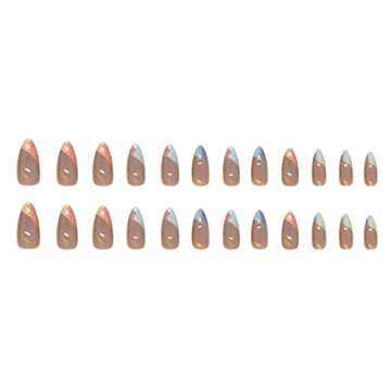 24 Pcs Line Press on Nails Short, Oval Shape Fake Nails Almond Glossy Short False Nails Gradient French Stripe Wave Glue on Nails Artificial Finger Manicure Press on Nails for Women and Girls