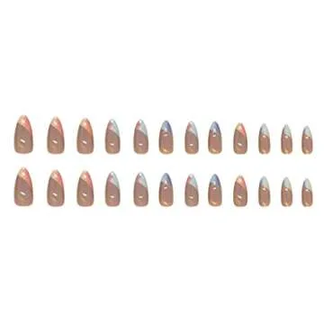 24 Pcs Line Press on Nails Short, Oval Shape Fake Nails Almond Glossy Short False Nails Gradient French Stripe Wave Glue on Nails Artificial Finger Manicure Press on Nails for Women and Girls