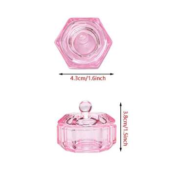 GBSTORE 2 Pcs Glass Crystal Cup with Lid,Nail Art Acrylic Liquid Powder Dappen Dish Cups Bowl Glassware Tools,Pink