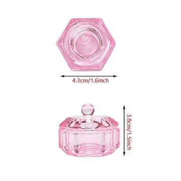 GBSTORE 2 Pcs Glass Crystal Cup with Lid,Nail Art Acrylic Liquid Powder Dappen Dish Cups Bowl Glassware Tools,Pink